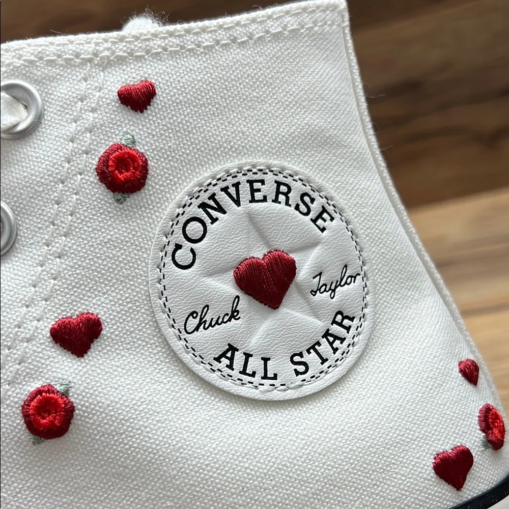 Converse White High-Tops with Red Heart Details